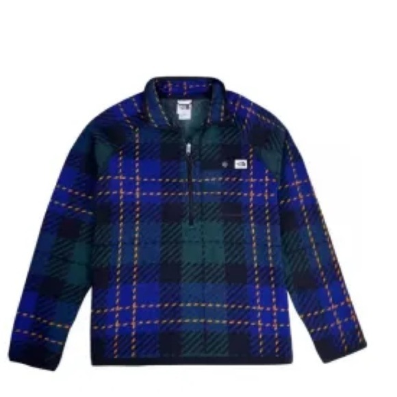 The North Face Mens S Gordon Lyons Novelty 1/4 Zip Pullover Green Ombre Plaid